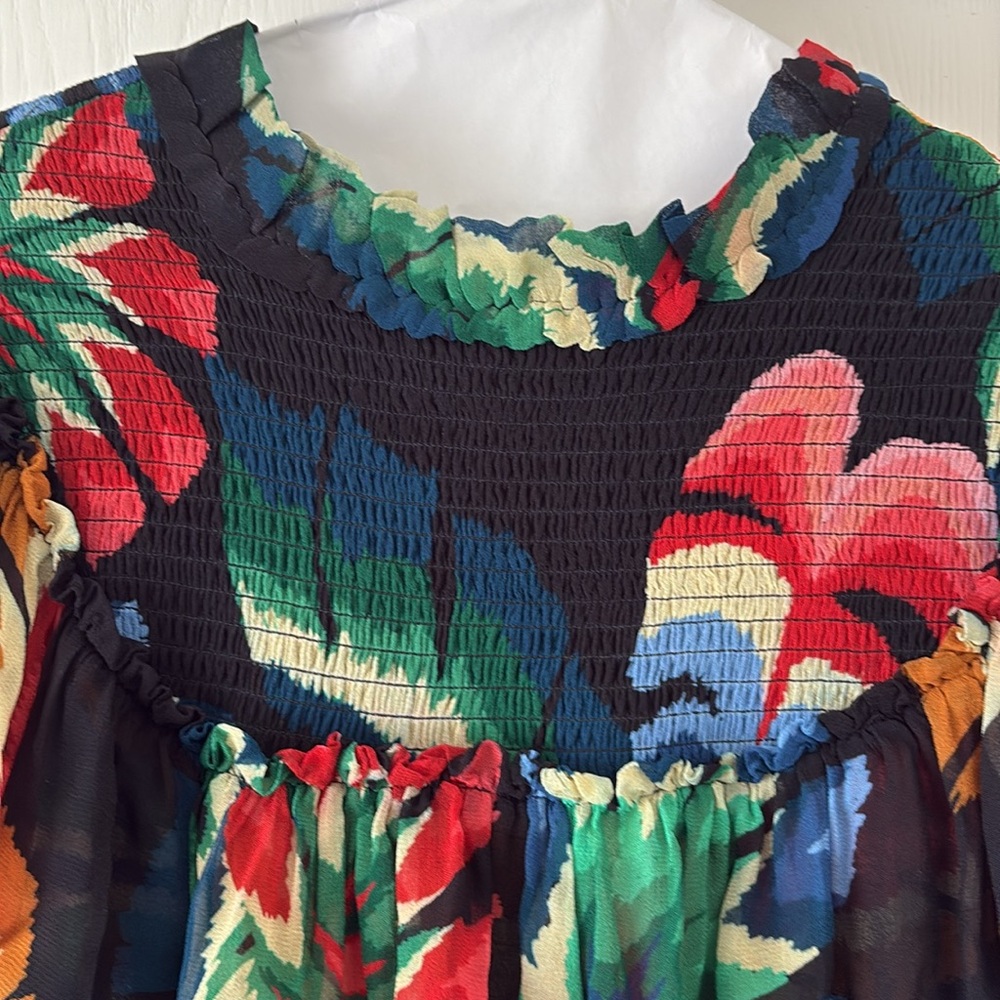 FARM Rio Black Floral Ruffled Long-Sleeve Blouse - Picture 5 of 9